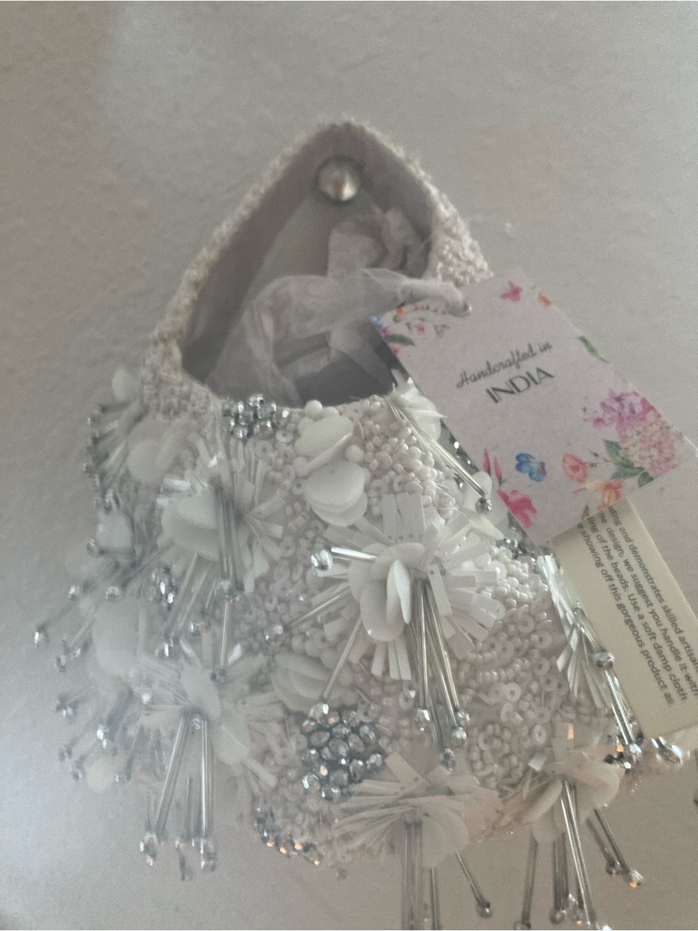 Embellished White Sequin Flower Slip-On - Handcrafted